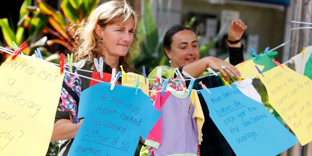 Child poverty is a major issue in Northland with the Child Poverty Action Group (above) hanging out Northland's child poverty dirty laundry in Cameron St mall to highlight the situation. Photo / File