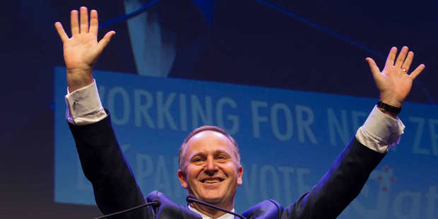 Prime Minister John Key speaks at the Vodafone Events Centre in Manukau before the launch of National election campaign. Photo / Greg Bowker