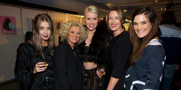From left, Kayla Jurlina, Trelise Cooper, Bridget Hope, Judith Pratt and Clare Cheyne. New Zealand Fashion Week Opening ceremony at the Viaduct Events Centre in Auckland. Photo / Jason Oxenham