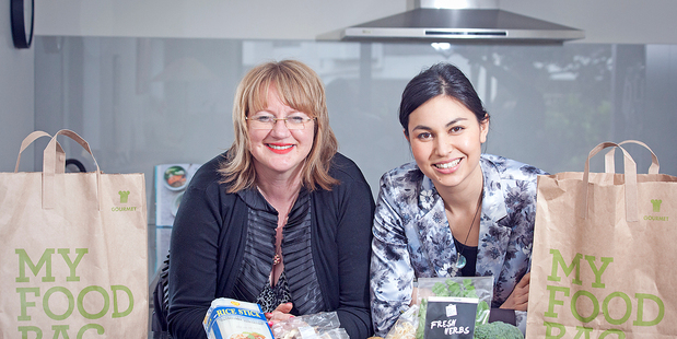 Former Telecom boss Theresa Gattung (left) and clebrity chef Nadia Lim launch My Food Bag in the Bay of Plenty. PHOTO/ANDREW WARNER