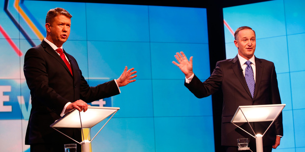 Prime Minister John Key (R) and Labour Leader David Cunliffe go head to head at the TVNZ leader's debate.
