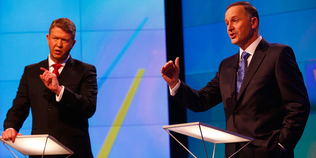 Prime Minister John Key, right, and Labour Leader David Cunliffe go head to head at the TVNZ leader's debate. Photo / TVNZ