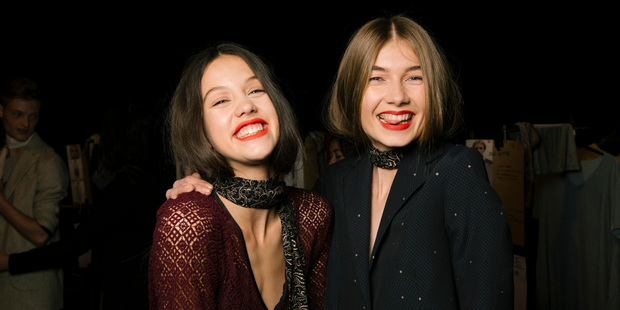 Models backstage at Kate Sylvester's Fashion Week show. Picture / James Lowe