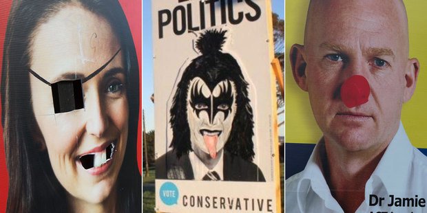 Some candidates can't get a break when it comes to billboard vandals... Photo / NZ Herald