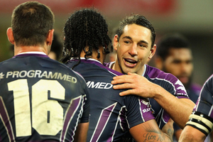 Billy Slater helped steer Melbourne to a 14-point win over Penrith. Photo / Getty Images
