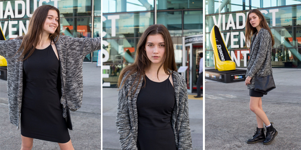 Model Renee Wilkins-Foster outside the NZ Fashion Week venue. Picture / James Lowe