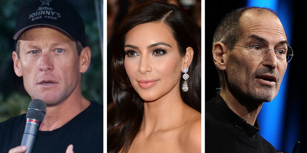 Researcher Jeffrey Kluger names well-known narcissists Lance Armstrong, Kim Kardashian and Steve Jobs. Photo / Thinkstock; AP