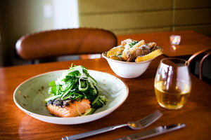 The salmon main and potato chips on the menu at Dilecta. Picture / Babiche Martens