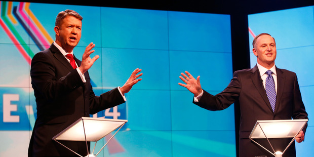 Prime Minister John Key (right) and Labour leader David Cunliffe (L) during the TVNZ leader's debate last month.