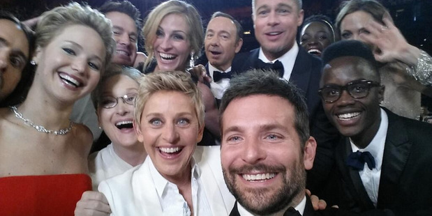 There's no better place to bump into celebrities than Hollywood. Photo / https://twitter.com/TheEllenShow/status/440322224407314432