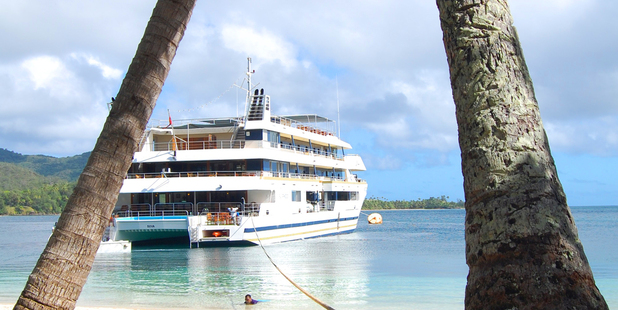 The Fiji Princess was tied to a coconut tree for an overnight stop. Photo / Supplied