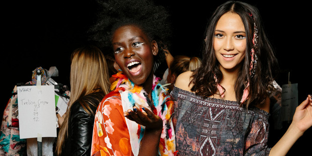 Models backstage at Trelise Cooper. Picture / James Lowe