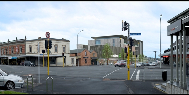 An artist's impression shows a view from the Ponsonby Rd-Hepburn St junction of the development of the old vinegar factory site in Williamson Ave.