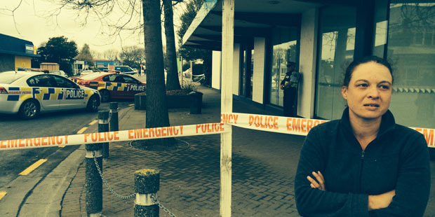 Local woman Rebecca Hopkinson says she is too scared to stay at home while the gunman was on the loose. Photo / Adam Bennett