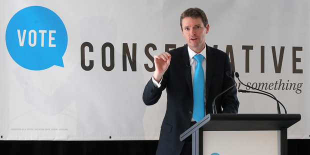 Colin Craig at a campaign launch last month. He told a debate organised by Amnesty International last night that New Zealand should be a "safe pair of hands" on the world stage. Photo / Duncan Brown