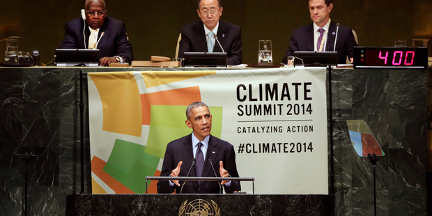 United Stated President Barack Obama addresses the Climate Summit, at United Nations headquarters. Photo / AP