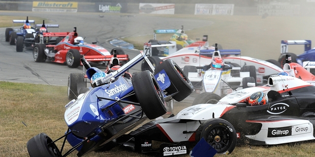 Multiple collisions kept the safety car busy at Levels. Photo / Geoff Ridder