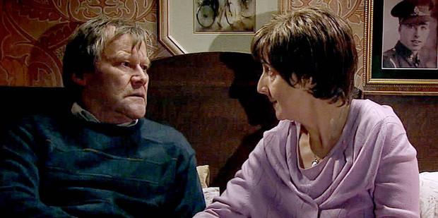 Television characters Roy and Hayley Cropper, played by David Neilson and Julie Hesmondhalgh, in a scene from Coronation Street. Photo/AP