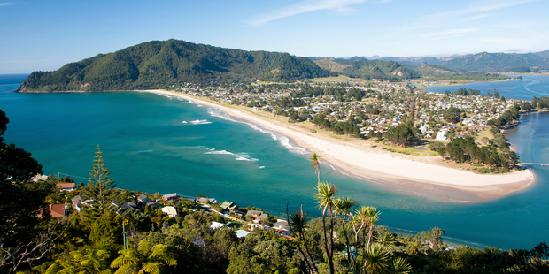 The view across to Pauanui from the summit of Paku Hill in Tairua. Photo / Getty Images