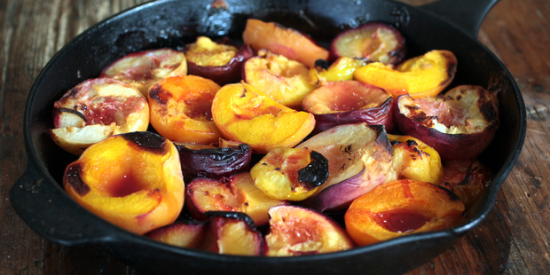 Roasted stone fruit. Photo / Doug Sherring