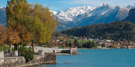 Sky-high mountains hug Lake Brienz.