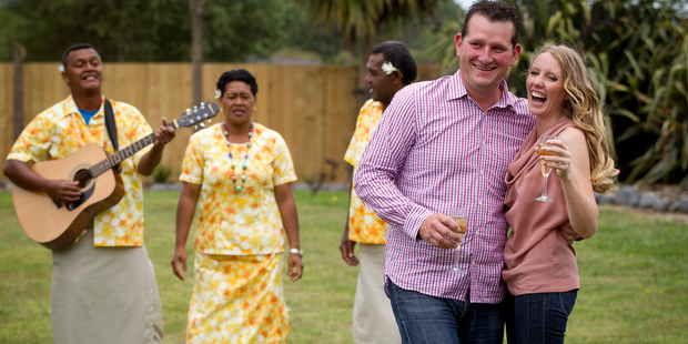 Aveael Webb and fiance Murray Armstrong after being told they're the winners of their dream Fiji wedding. Photo / NZ Herald
