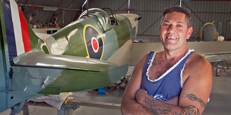 Wayne Cutforth and his hand-built replica of a 1942 Spitfire.Photo/Andrew Warner