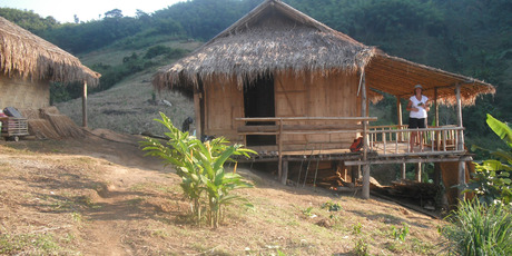The Laxon family's luxury hut during a three-day trek in northern Thailand. Photo / Andrew Laxon
