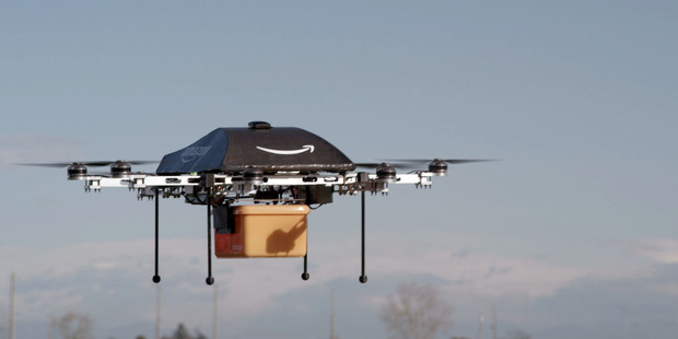 An image showing the Prime Air Unmanned Aircraft being worked on in Amazon's research and development labs. Photo / AP