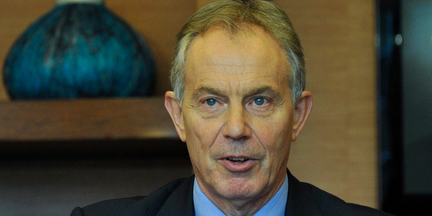 Former British Prime Minister Tony Blair speaks during an interview at a hotel in Bogota. Photo / AP