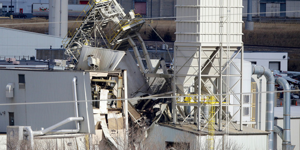 The International Nutrition plant is shown with wreckage in Omaha, Nebraska. Photo / AP