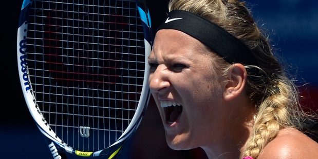Victoria Azarenka of Belarus reacts after losing a point during her quarterfinal against Agnieszka Radwanska of Poland. Photo / AP