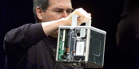 In this 2000, file photo, Steve Jobs, CEO of Apple , shows off the inside of his company's new Power Macintosh G4, an 8-inch cube computer. Photo / AP