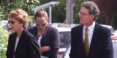The Hope family (from left) Jan, Amelia and Gerald Hope arrive at the Blenheim District Court. Photo / NZ Herald