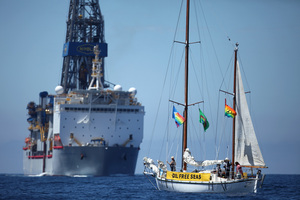 The Noble Bob Douglas drilling ship on the site where oil giant Anadarko intends to start drilling.