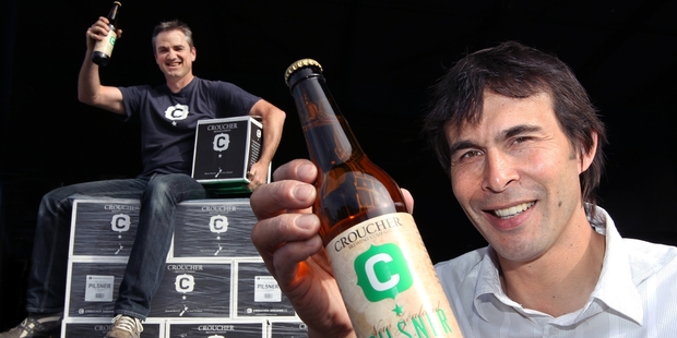 Croucher Brewing owners Paul Croucher (foreground) and Nigel Gregory set up in business 10 years ago. Photo / APN