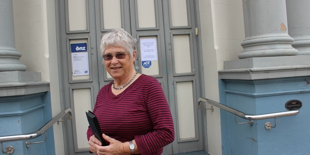 NO BANKING TODAY: The Dannevirke branch of the BNZ on High St was closed yesterday, waiting on clearance from engineers following Monday's Anniversary Day 6.2 magnitude earthquake. Dannevirke's Glennis MacDonald (pictured) wasn't able to do her banking yesterday. PHOTO/CHRISTINE McKAY DAN16225