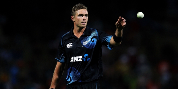 Tim Southee broke the 100-wicket ODI barrier against India on Wednesday at Seddon Park. Photo / Getty Images