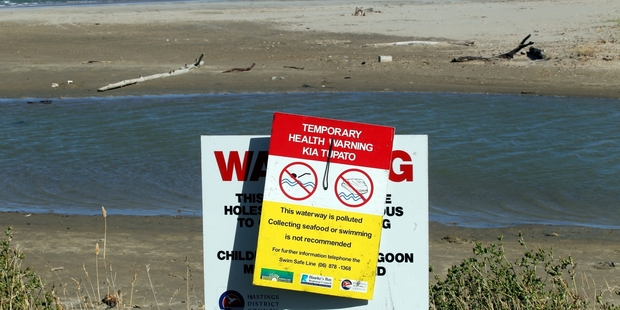 NO BATHING: The Waipuka Stream at Ocean Beach is again polluted. PHOTO/PAUL TAYLOR