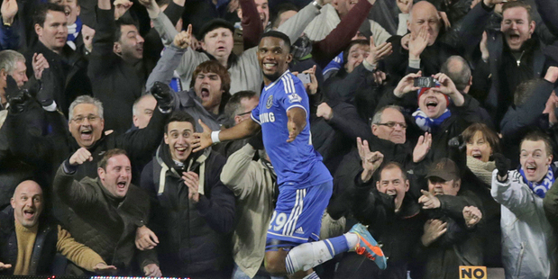 Samuel Eto'o scored three goals in the opening 50 minutes to guide Chelsea to victory. Photo / AP