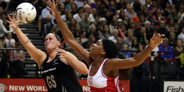 The new Silver Ferns attacking line-up of Cathrine Latu, pictured, Jodi Brown and Camilla Lees worked their way into the win over England. Photo / Getty