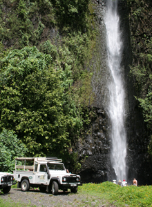 Travellers visit a breathtaking waterfall.<BR>
Photo / Pamela Wade