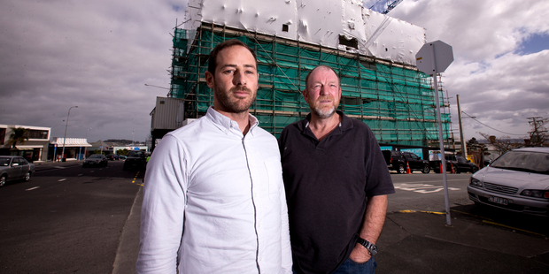 Concerned Grey Lynn residents Andy Jacobs (left) and Keith Milne in front of The Turing on Great North Rd. Photo /  Dean Purcell