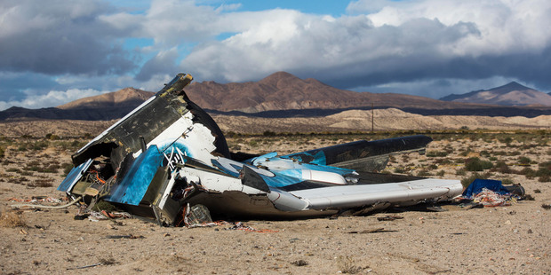 Wreckage lies near the site where a Virgin Galactic space tourism rocket. Photo / AP