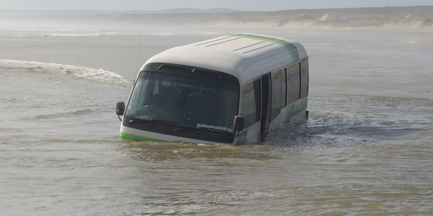 GOING NOWHERE: The submerged bus on Ninety Mile Beach.PHOTO/FILE