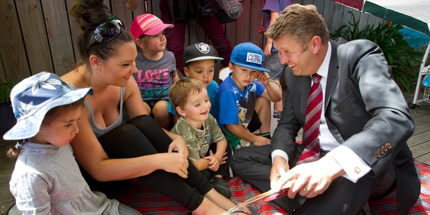 Labour leader David Cunliffe visited the Trentham Kindergarten in Upper Hutt. Photo / Mark Mitchell