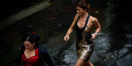 All dressed up - but not for the rain - at the Karaka Million, Ellerslie Racecourse, Auckland. Photo / Sarah Ivey