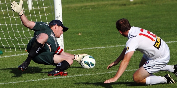 Richard Gillespie denies Jack McNab a goal.