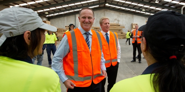 John Key meets workers at the Verda factory in Rotorua yesterday. Photo / Stephen Parker