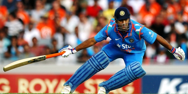 MS Dhoni of India in action during the tied ODI between New Zealand and India at Eden Park. Photo / Getty Images